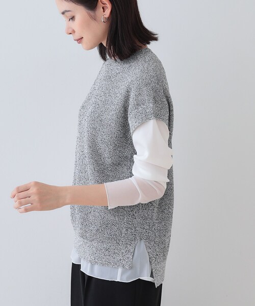 INDIVI(インディヴィ)の「【和紙混素材】フレンチスリーブミックスカラーニット(ニット/セーター・レディース・グレー系4/ベージュ系その他7/グリーン系5/チャコール・38/34/19/15 /13/05)」の6枚目の写真