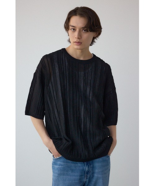 AZUL by moussy（アズールバイマウジー）の「クージー半袖ニット（ニット/セーター・メンズ・ブラック/オフホワイト/ブラック系その他・MEDIUM/LARGE）」の17枚目の写真