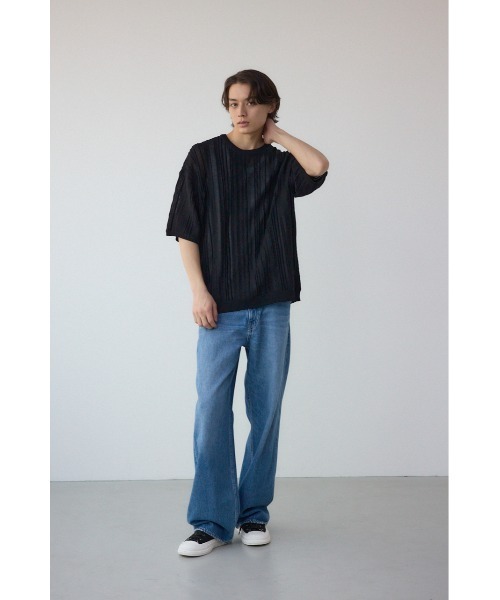 AZUL by moussy（アズールバイマウジー）の「クージー半袖ニット（ニット/セーター・メンズ・ブラック/オフホワイト/ブラック系その他・MEDIUM/LARGE）」の18枚目の写真