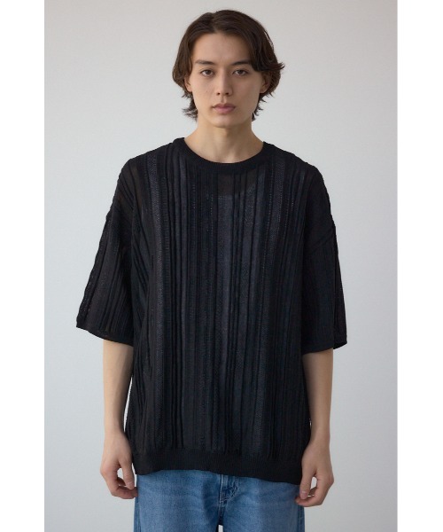 AZUL by moussy（アズールバイマウジー）の「クージー半袖ニット（ニット/セーター・メンズ・ブラック/オフホワイト/ブラック系その他・MEDIUM/LARGE）」の19枚目の写真