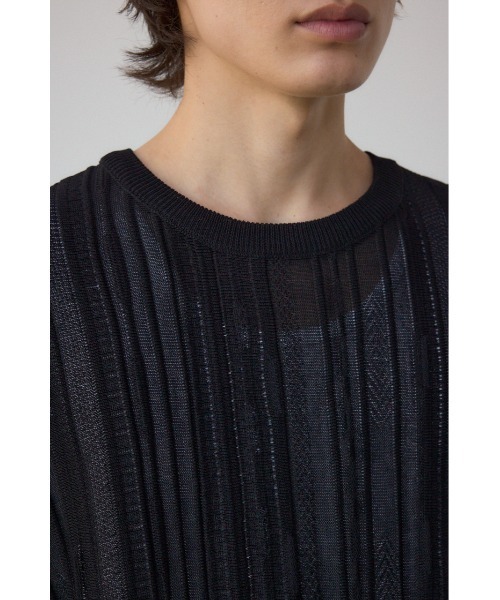AZUL by moussy（アズールバイマウジー）の「クージー半袖ニット（ニット/セーター・メンズ・ブラック/オフホワイト/ブラック系その他・MEDIUM/LARGE）」の10枚目の写真