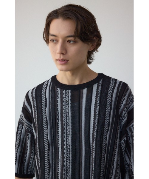 AZUL by moussy（アズールバイマウジー）の「クージー半袖ニット（ニット/セーター・メンズ・ブラック/オフホワイト/ブラック系その他・MEDIUM/LARGE）」の13枚目の写真