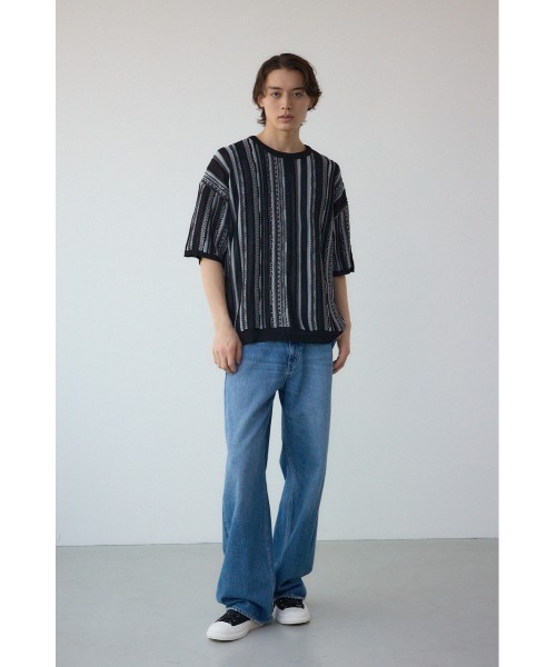 AZUL by moussy（アズールバイマウジー）の「クージー半袖ニット（ニット/セーター・メンズ・ブラック/オフホワイト/ブラック系その他・MEDIUM/LARGE）」の15枚目の写真