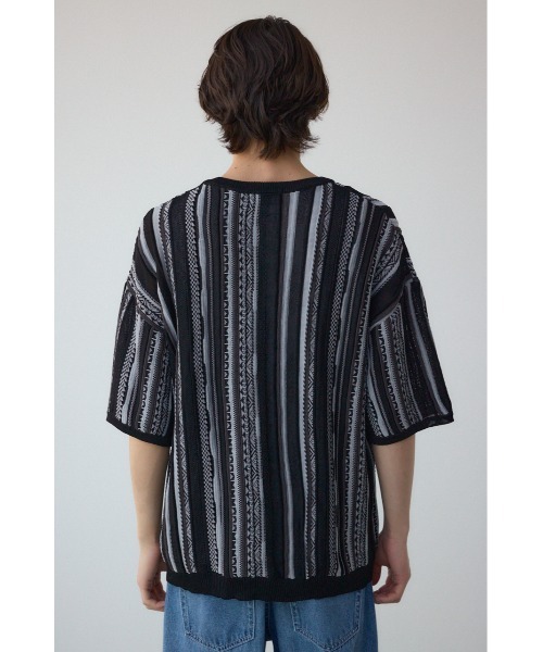 AZUL by moussy（アズールバイマウジー）の「クージー半袖ニット（ニット/セーター・メンズ・ブラック/オフホワイト/ブラック系その他・MEDIUM/LARGE）」の7枚目の写真