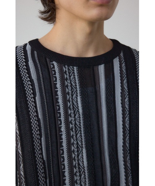 AZUL by moussy（アズールバイマウジー）の「クージー半袖ニット（ニット/セーター・メンズ・ブラック/オフホワイト/ブラック系その他・MEDIUM/LARGE）」の8枚目の写真
