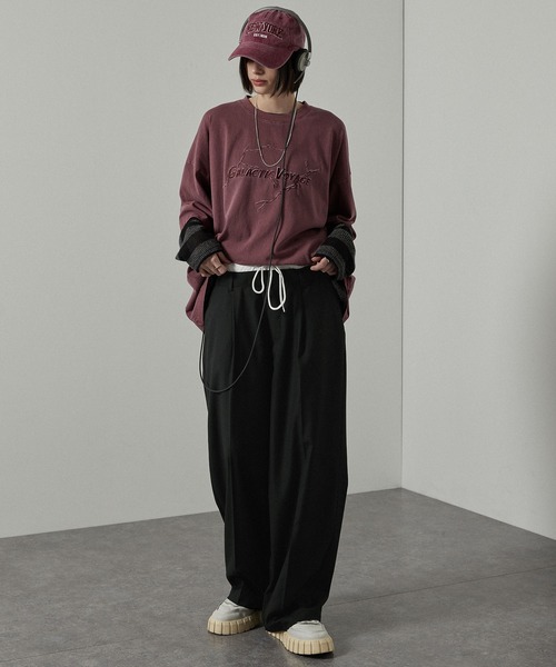 Alfred Alex(アルフレッドアレックス)の「【Alfred Alex】フェイクレイヤードダブルウエストワイドスラックスパンツ(スラックス・メンズ・ブラック/チャコールグレー・L/M/S)」の8枚目の写真