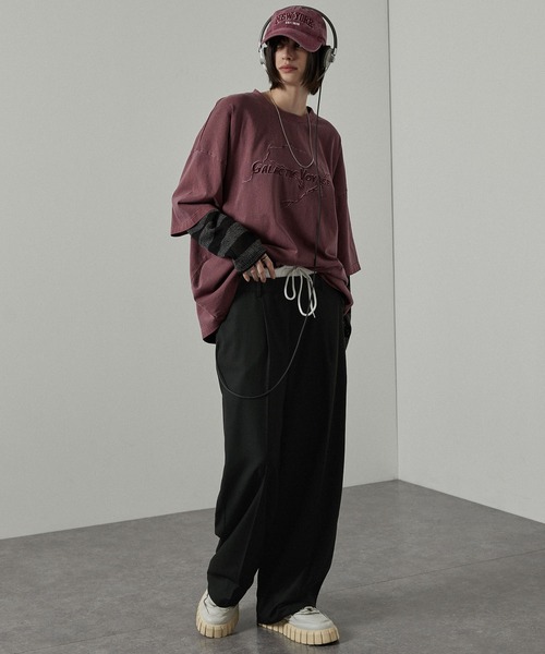 Alfred Alex(アルフレッドアレックス)の「【Alfred Alex】フェイクレイヤードダブルウエストワイドスラックスパンツ(スラックス・メンズ・ブラック/チャコールグレー・L/M/S)」の9枚目の写真