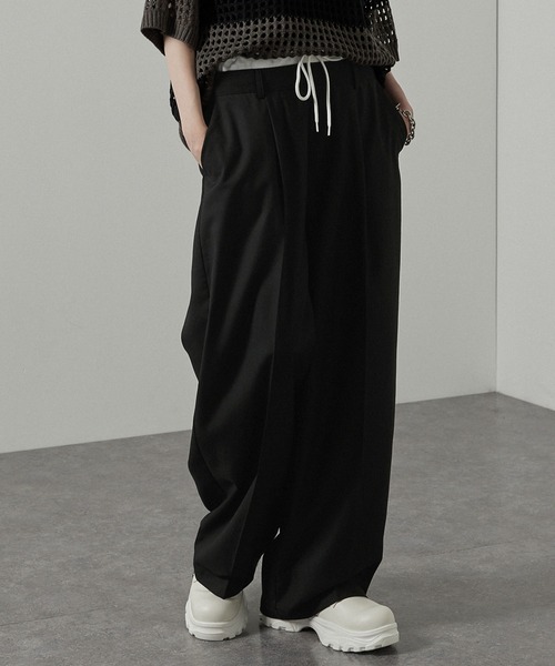 Alfred Alex(アルフレッドアレックス)の「【Alfred Alex】フェイクレイヤードダブルウエストワイドスラックスパンツ(スラックス・メンズ・ブラック/チャコールグレー・L/M/S)」の10枚目の写真