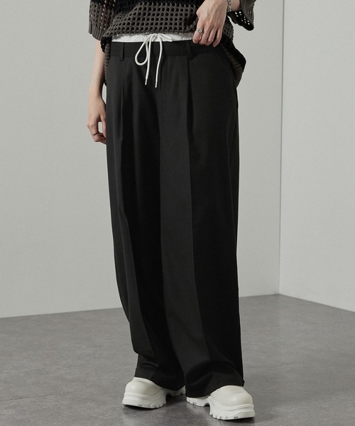 Alfred Alex(アルフレッドアレックス)の「【Alfred Alex】フェイクレイヤードダブルウエストワイドスラックスパンツ(スラックス・メンズ・ブラック/チャコールグレー・L/M/S)」の11枚目の写真