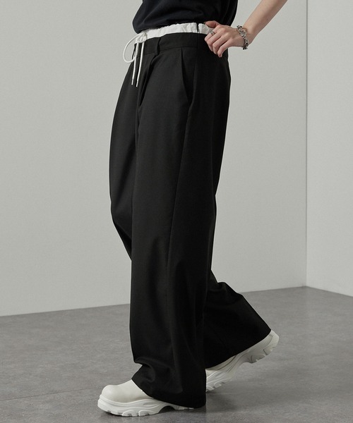 Alfred Alex(アルフレッドアレックス)の「【Alfred Alex】フェイクレイヤードダブルウエストワイドスラックスパンツ(スラックス・メンズ・ブラック/チャコールグレー・L/M/S)」の13枚目の写真