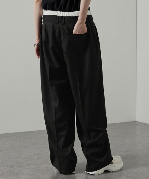 Alfred Alex(アルフレッドアレックス)の「【Alfred Alex】フェイクレイヤードダブルウエストワイドスラックスパンツ(スラックス・メンズ・ブラック/チャコールグレー・L/M/S)」の14枚目の写真