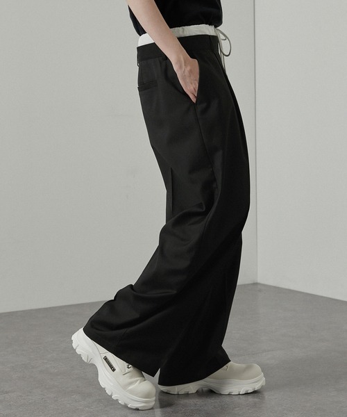 Alfred Alex(アルフレッドアレックス)の「【Alfred Alex】フェイクレイヤードダブルウエストワイドスラックスパンツ(スラックス・メンズ・ブラック/チャコールグレー・L/M/S)」の15枚目の写真