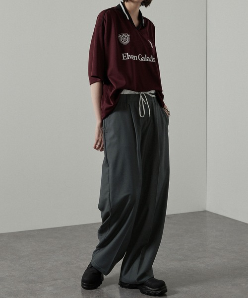 Alfred Alex(アルフレッドアレックス)の「【Alfred Alex】フェイクレイヤードダブルウエストワイドスラックスパンツ(スラックス・メンズ・ブラック/チャコールグレー・L/M/S)」の16枚目の写真