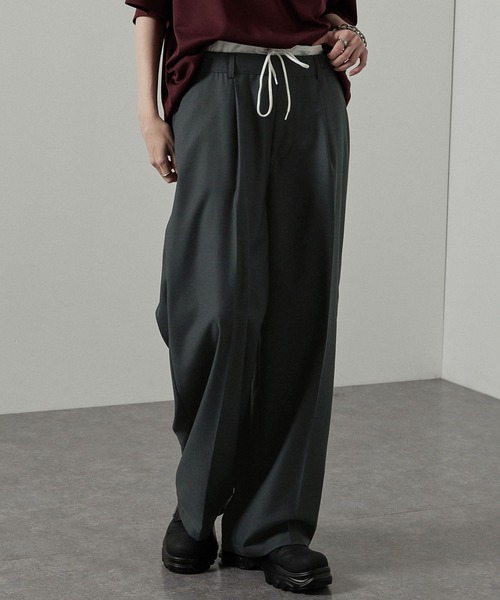 Alfred Alex(アルフレッドアレックス)の「【Alfred Alex】フェイクレイヤードダブルウエストワイドスラックスパンツ(スラックス・メンズ・ブラック/チャコールグレー・L/M/S)」の21枚目の写真
