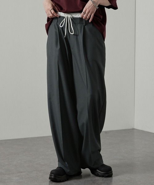 Alfred Alex(アルフレッドアレックス)の「【Alfred Alex】フェイクレイヤードダブルウエストワイドスラックスパンツ(スラックス・メンズ・ブラック/チャコールグレー・L/M/S)」の22枚目の写真
