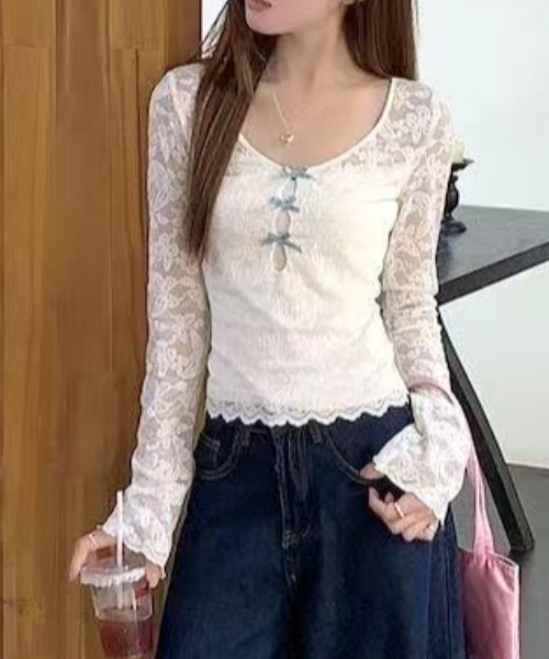 AsRiRe(アスリレイ)の「インナー付きレーストップス(Tシャツ/カットソー・レディース・ホワイト/ブラック・M)」の13枚目の写真