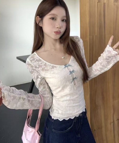 セール】インナー付きレーストップス（Tシャツ/カットソー