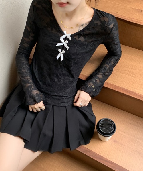 AsRiRe(アスリレイ)の「インナー付きレーストップス(Tシャツ/カットソー・レディース・ホワイト/ブラック・M)」の14枚目の写真