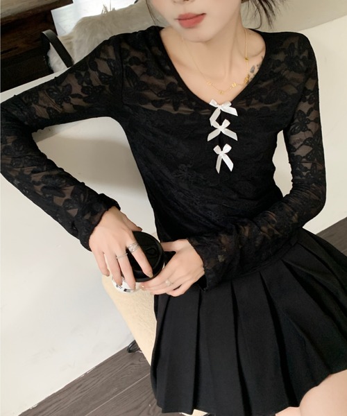 AsRiRe(アスリレイ)の「インナー付きレーストップス(Tシャツ/カットソー・レディース・ホワイト/ブラック・M)」の15枚目の写真