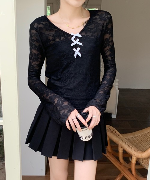 AsRiRe(アスリレイ)の「インナー付きレーストップス(Tシャツ/カットソー・レディース・ホワイト/ブラック・M)」の18枚目の写真