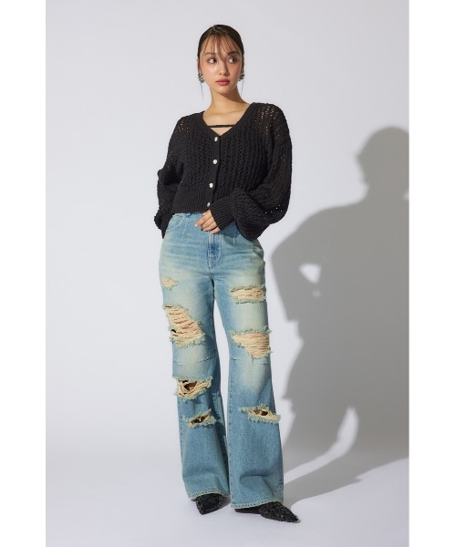 rienda（リエンダ）の「【岡崎紗絵さん着用アイテム】クラッシュワイドジャストウエストデニムパンツ（デニムパンツ・レディース・ブルー・SMALL/X-SMALL/MEDIUM）」の2枚目の写真