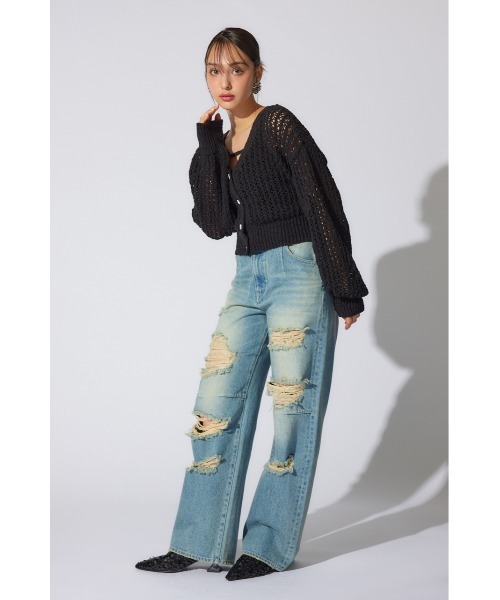 rienda（リエンダ）の「【岡崎紗絵さん着用アイテム】クラッシュワイドジャストウエストデニムパンツ（デニムパンツ・レディース・ブルー・SMALL/X-SMALL/MEDIUM）」の3枚目の写真