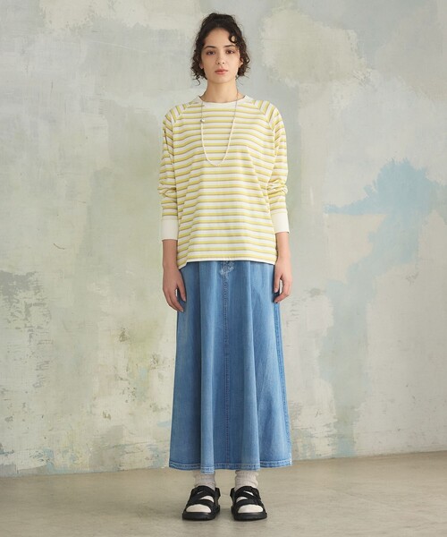 J.PRESS YORK STREET(ジェイプレスヨークストリート)の「【WOMEN】レトロボーダードルマン Tシャツ(Tシャツ/カットソー・レディース・イエロー系1/ライトグレー系2/ベージュ系1/ネイビー系2・F)」の5枚目の写真
