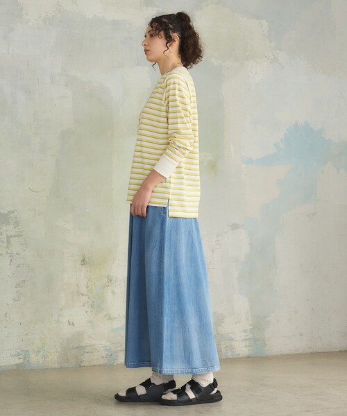 J.PRESS YORK STREET(ジェイプレスヨークストリート)の「【WOMEN】レトロボーダードルマン Tシャツ(Tシャツ/カットソー・レディース・イエロー系1/ライトグレー系2/ベージュ系1/ネイビー系2・F)」の6枚目の写真