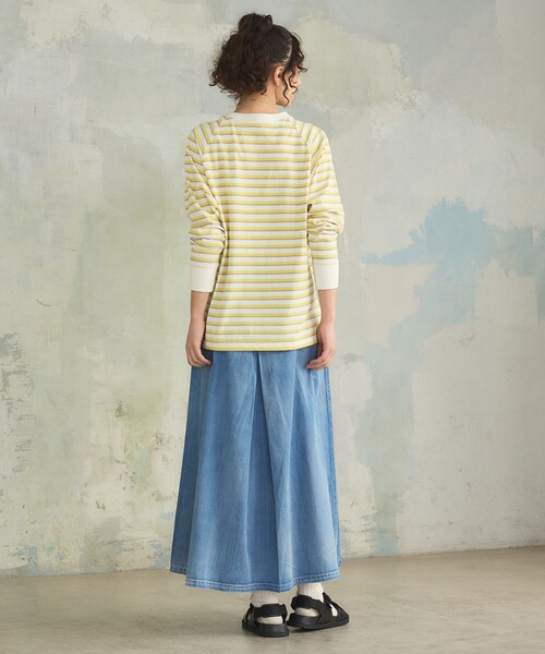 J.PRESS YORK STREET(ジェイプレスヨークストリート)の「【WOMEN】レトロボーダードルマン Tシャツ(Tシャツ/カットソー・レディース・イエロー系1/ライトグレー系2/ベージュ系1/ネイビー系2・F)」の7枚目の写真