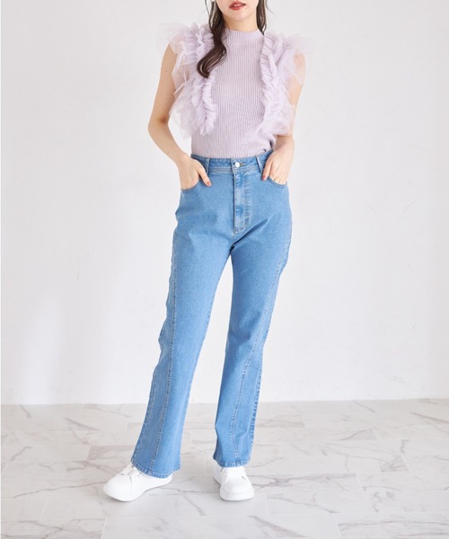 tocco closet（トッコ　クローゼット）の「後ろビックリボン付きデニムパンツ（デニムパンツ・レディース・ブルー/インディゴブルー・M/S）」の3枚目の写真