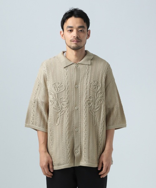 BAYFLOW（ベイフロー）の「[トレンドデザイン]ニットレース半袖シャツ（ニット/セーター・メンズ・ベージュ/ブラック・LARGE/MEDIUM）」の6枚目の写真