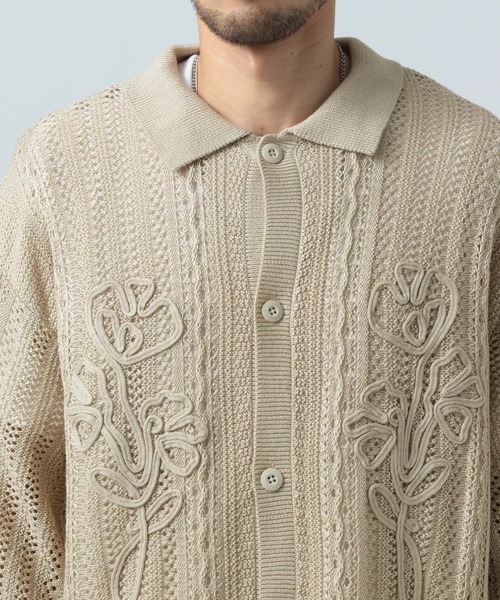 BAYFLOW（ベイフロー）の「[トレンドデザイン]ニットレース半袖シャツ（ニット/セーター・メンズ・ベージュ/ブラック・LARGE/MEDIUM）」の9枚目の写真