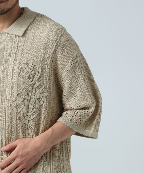 BAYFLOW（ベイフロー）の「[トレンドデザイン]ニットレース半袖シャツ（ニット/セーター・メンズ・ベージュ/ブラック・LARGE/MEDIUM）」の11枚目の写真