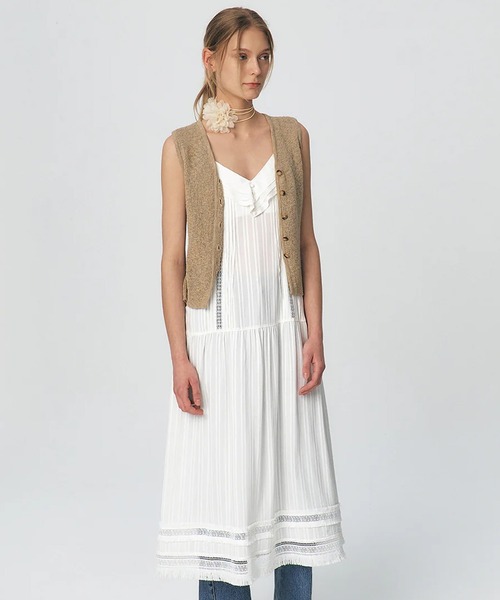 KUME（クメ）の「KUME/クメ Pleated Ruffle Sleeveless Long Dress ワンピース 秋物 秋服 2026年秋冬（ワンピース・レディース・アイボリー/ブラック・FREE）」の2枚目の写真