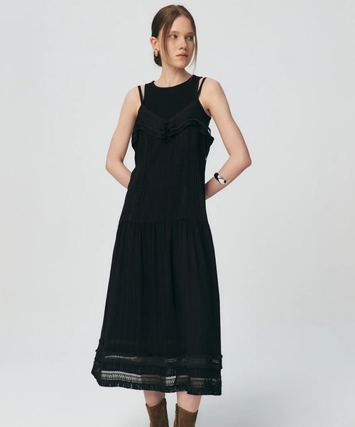 KUME（クメ）の「KUME/クメ Pleated Ruffle Sleeveless Long Dress ワンピース 秋物 秋服 2026年秋冬（ワンピース・レディース・アイボリー/ブラック・FREE）」の13枚目の写真