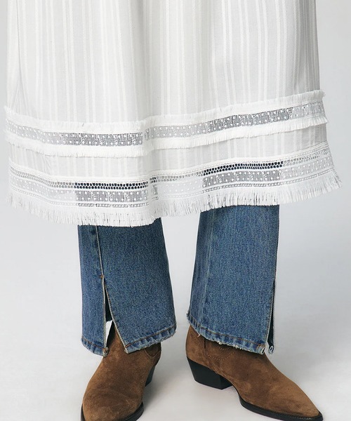 KUME（クメ）の「KUME/クメ Pleated Ruffle Sleeveless Long Dress ワンピース 秋物 秋服 2026年秋冬（ワンピース・レディース・アイボリー/ブラック・FREE）」の9枚目の写真