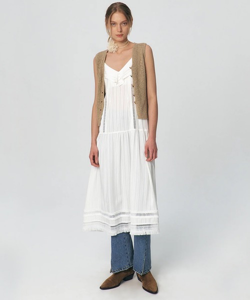 KUME（クメ）の「KUME/クメ Pleated Ruffle Sleeveless Long Dress ワンピース 秋物 秋服 2026年秋冬（ワンピース・レディース・アイボリー/ブラック・FREE）」の6枚目の写真