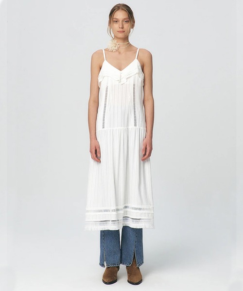 KUME（クメ）の「KUME/クメ Pleated Ruffle Sleeveless Long Dress ワンピース 秋物 秋服 2026年秋冬（ワンピース・レディース・アイボリー/ブラック・FREE）」の14枚目の写真