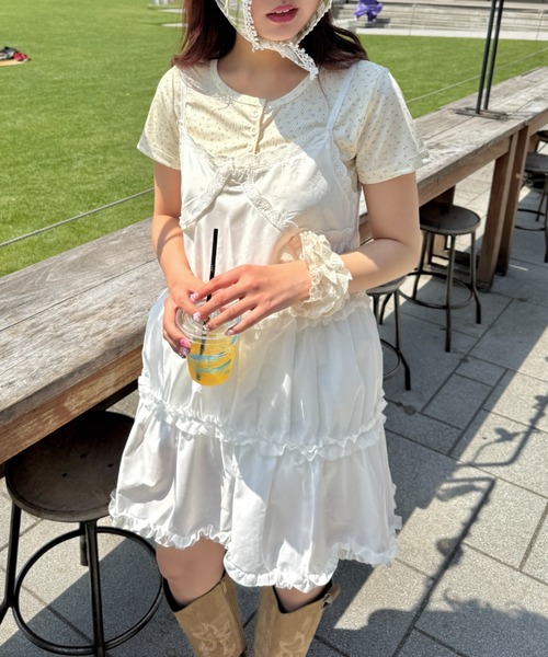 SOLLON.（ソルロン）の「小花柄ヘンリーネック半袖トップス（Tシャツ/カットソー・レディース・アイボリー/ネイビー/グレー・FREE）」の15枚目の写真