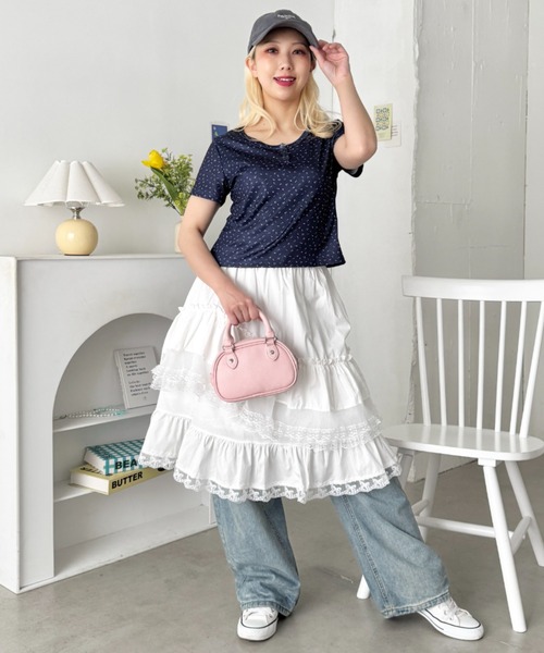 SOLLON.（ソルロン）の「小花柄ヘンリーネック半袖トップス（Tシャツ/カットソー・レディース・アイボリー/ネイビー/グレー・FREE）」の21枚目の写真