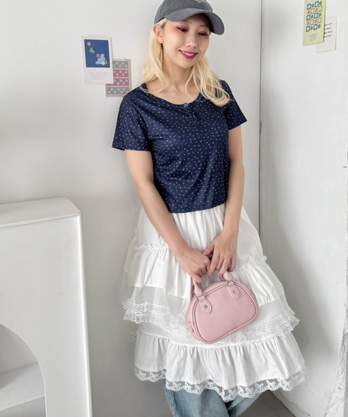 SOLLON.（ソルロン）の「小花柄ヘンリーネック半袖トップス（Tシャツ/カットソー・レディース・アイボリー/ネイビー/グレー・FREE）」の20枚目の写真