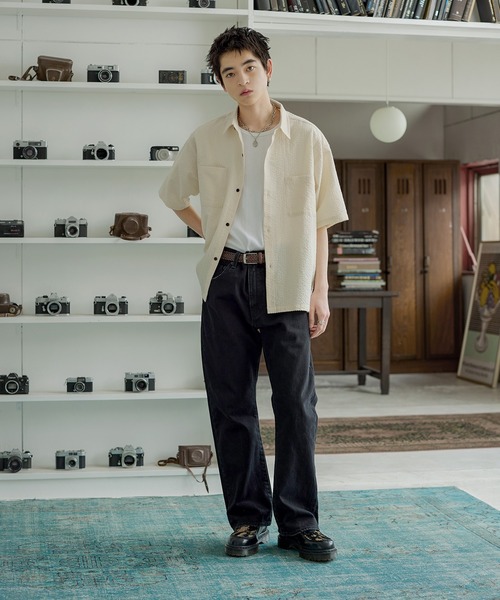 Bleme（ブレム）の「コンパクト 短丈 シアサッカーシャツ / チェックシャツ（シャツ/ブラウス・メンズ・ブラック/キナリ・S/M/L/XL）」の20枚目の写真