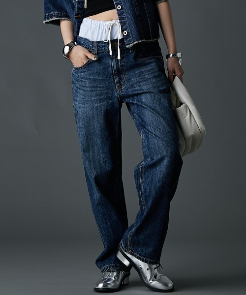 GEVS.(ジェイヴィス)の「ダブルウエストデニムパンツ<大きいサイズ有>GEVS.(デニムパンツ・レディース・ブルー系/ネイビー系・73/76/80/84/88/92/96/98/106/114/122)」の2枚目の写真