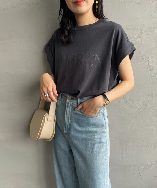 AP STUDIOアメリカーナAMRCN ロールアップTシャツ　新品　ブラック AMERICANA/アメリカーナ】 AMRCN ロールアップTシャツ（Tシャツ