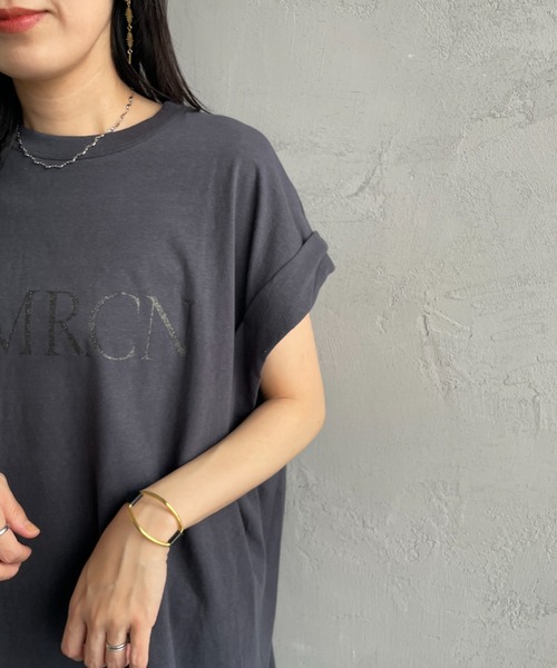 【美品】[Americana] AMRCN ラメプリント ロールアップTシャツ Americana/アメリカーナ] AMRCN ラメプリント 袖ロールアップT