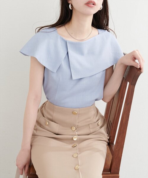 natural couture（ナチュラルクチュール）の「【WEB限定】アシメカラーオフショルブラウス（シャツ/ブラウス・レディース・オフホワイト/チャコールグレー/サックスブルー/ピンク/ベージュ・FREE）」の20枚目の写真