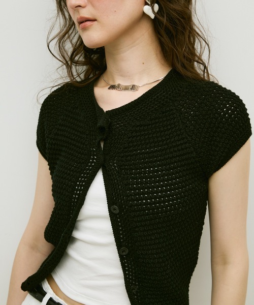 Lutim by u（ルチバイユー）の「Basket-knit cardigan with French sleeves / バスケット編みニットフレンチ袖・カーディガン（カーディガン/ボレロ・レディース・ナチュラル/ブラック/ベージュ・FREE）」の10枚目の写真