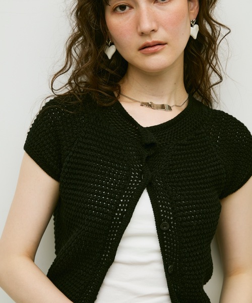 Lutim by u（ルチバイユー）の「Basket-knit cardigan with French sleeves / バスケット編みニットフレンチ袖・カーディガン（カーディガン/ボレロ・レディース・ナチュラル/ブラック/ベージュ・FREE）」の11枚目の写真