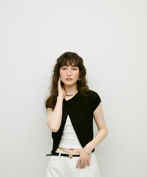 Lutim by u（ルチバイユー）の「Basket-knit cardigan with French sleeves / バスケット編みニットフレンチ袖・カーディガン（カーディガン/ボレロ・レディース・ナチュラル/ブラック/ベージュ・FREE）」の13枚目の写真