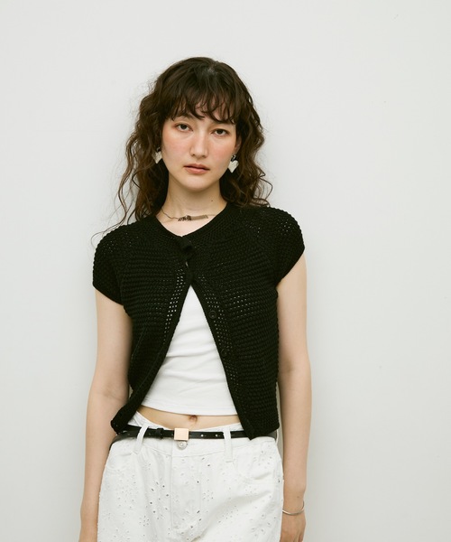 Lutim by u（ルチバイユー）の「Basket-knit cardigan with French sleeves / バスケット編みニットフレンチ袖・カーディガン（カーディガン/ボレロ・レディース・ナチュラル/ブラック/ベージュ・FREE）」の15枚目の写真